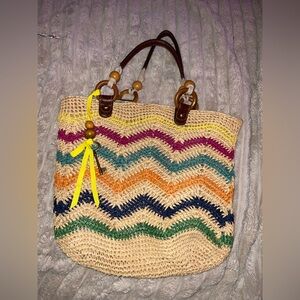 Fossil Chevron Straw Beach Tote